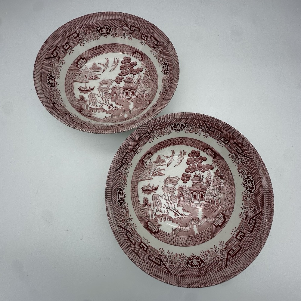 Churchill Pink‎ Willow Rosa Round Vegetable Bowls 9-5/8"  Set of 2